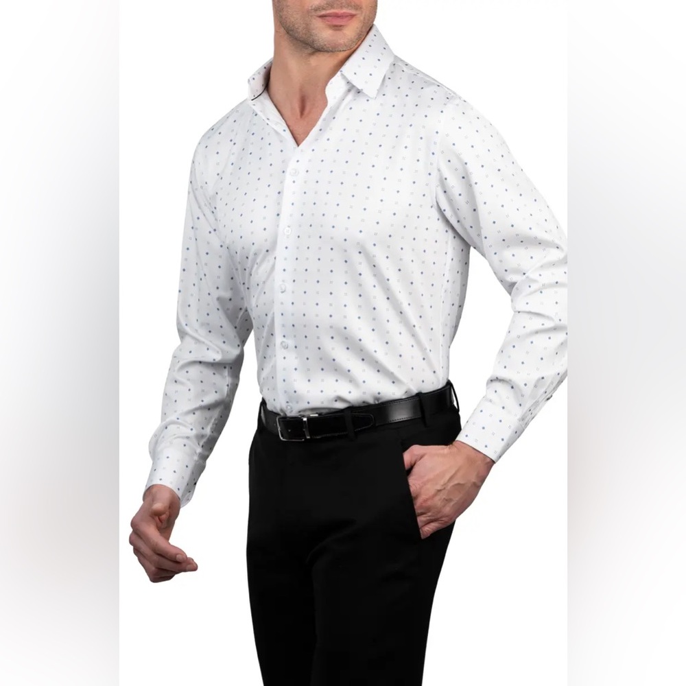 Ben Sherman White Dress Shirt with Subtle Navy Dots